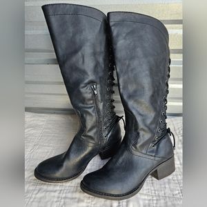 Madden Girl Derail Black Lace Up Boots Women's Shoes Round Toe 6